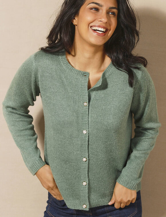 Gilet boutons fantaisie, toucher doux (vert chiné) Gilet boutons fantaisie, toucher doux (vert chiné)